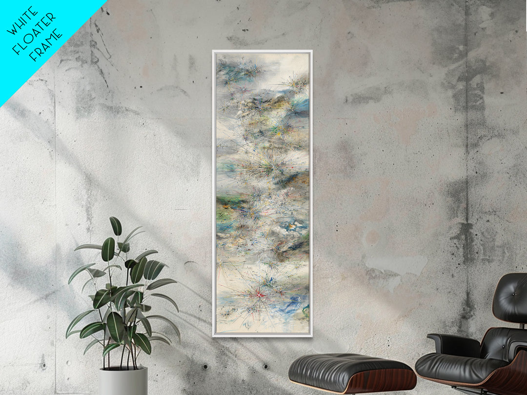 Misty Abstract Landscape With Fine Lines Framed Canvas Print, Contemporary Wall Art, Neutral Home Decor For Office And Living Room