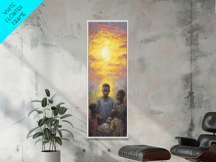 African Children Gathered In Golden Sunset Wall Art, Black Family Art, Motherland Portrait, Warm Cultural Home Decor Gift