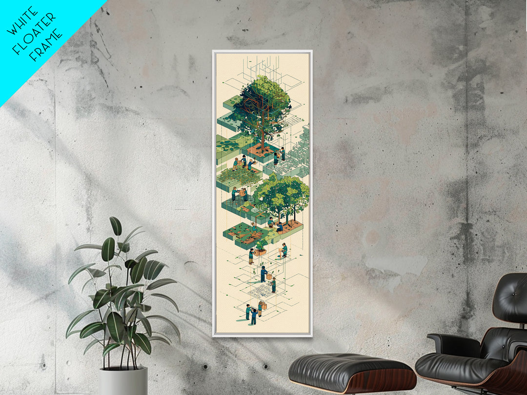 Isometric Urban Garden And Big Tree Wall Art, Community Park Illustration, Modern Green Home Decor, Unique Canvas Gift For Office