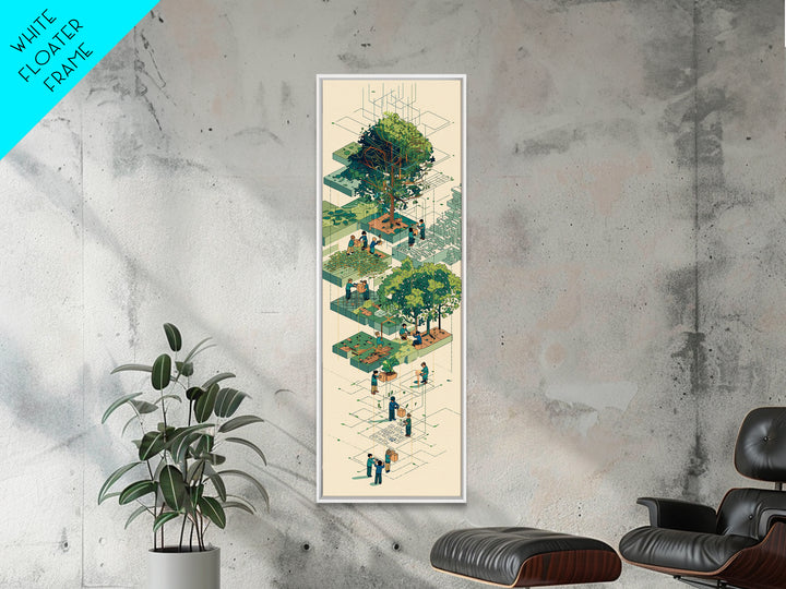 Isometric Urban Garden And Big Tree Wall Art, Community Park Illustration, Modern Green Home Decor, Unique Canvas Gift For Office