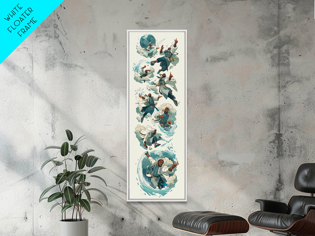 Whimsical Martial Artist Canvas Print, Water And Wind Adventure Art, Playful Fantasy Wall Decor, Unique Kids Room Art Gift