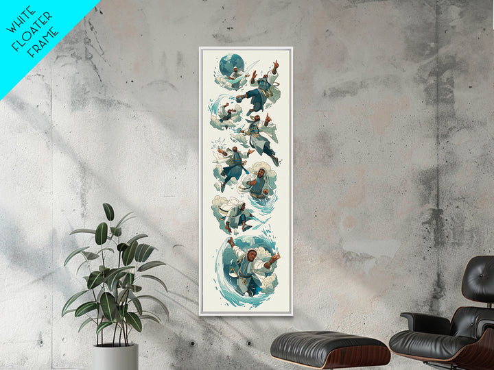Whimsical Martial Artist Canvas Print, Water And Wind Adventure Art, Playful Fantasy Wall Decor, Unique Kids Room Art Gift