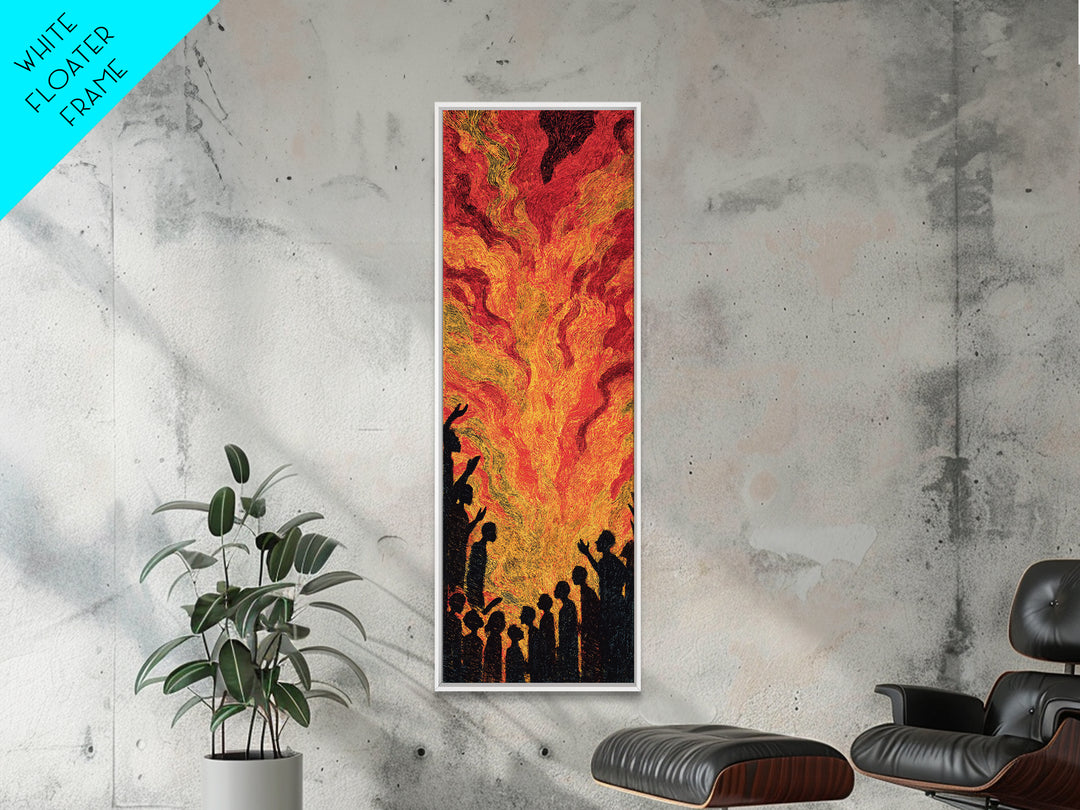 Fiery Celebration Silhouettes Wall Art, African Culture Art, Bold Abstract Painting, Festival Energy Decor, Statement Canvas Print