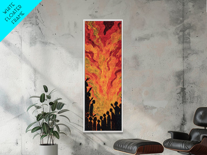 Fiery Celebration Silhouettes Wall Art, African Culture Art, Bold Abstract Painting, Festival Energy Decor, Statement Canvas Print