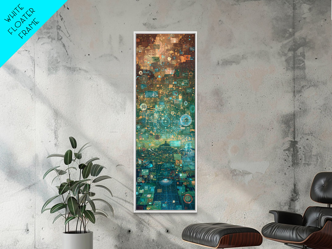 Futuristic Teal Gold Circuit City Wall Art, Afrofuturism Decor, Abstract African Art Print, Modern Canvas Office Decor Gift