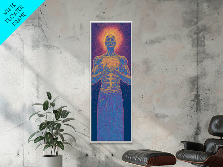 Glowing Anatomical Prayer Male Energy Figure Canvas Print, Spiritual Wall Art, Abstract Black Art, Meditation Room Decor Gift