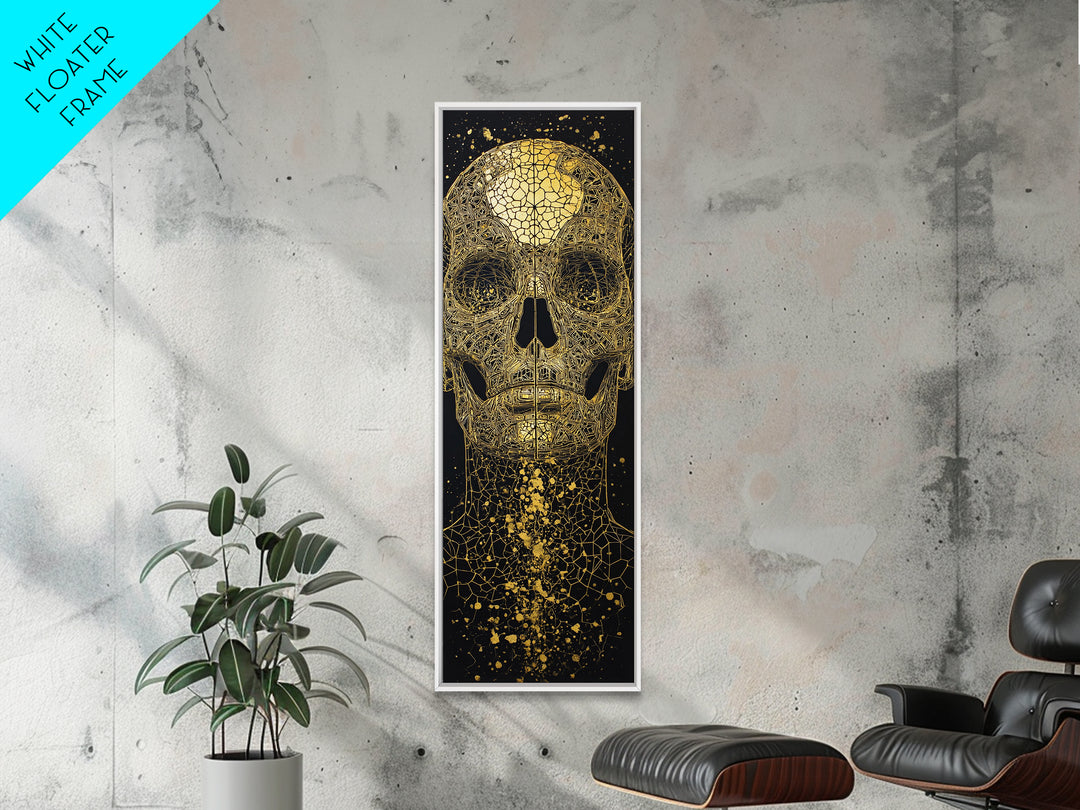 Golden Cracked Skull Portrait Wall Art, Black And Gold Art, Gothic Abstract Canvas Print, Dark Statement Home Decor Gift