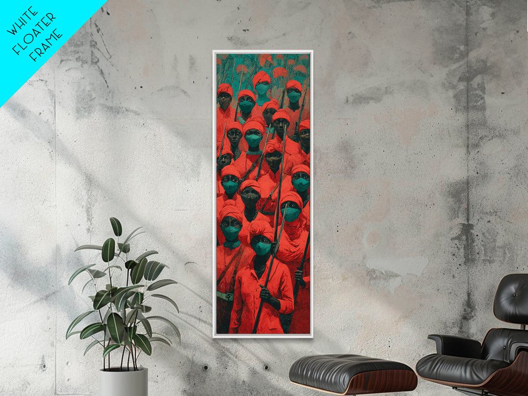 Red Hooded Spear Bearers Procession Wall Art, African Warrior Art, Tribal Decor, Cultural Wall Decor, Bold Canvas Print Gift
