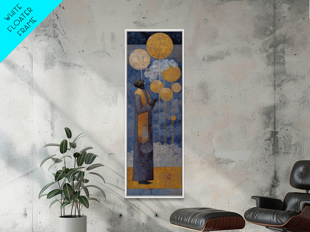 Elegant Black Woman With Golden Circles Framed Canvas Print, African Woman Art, Minimalist Afrocentric Wall Decor Art Gift