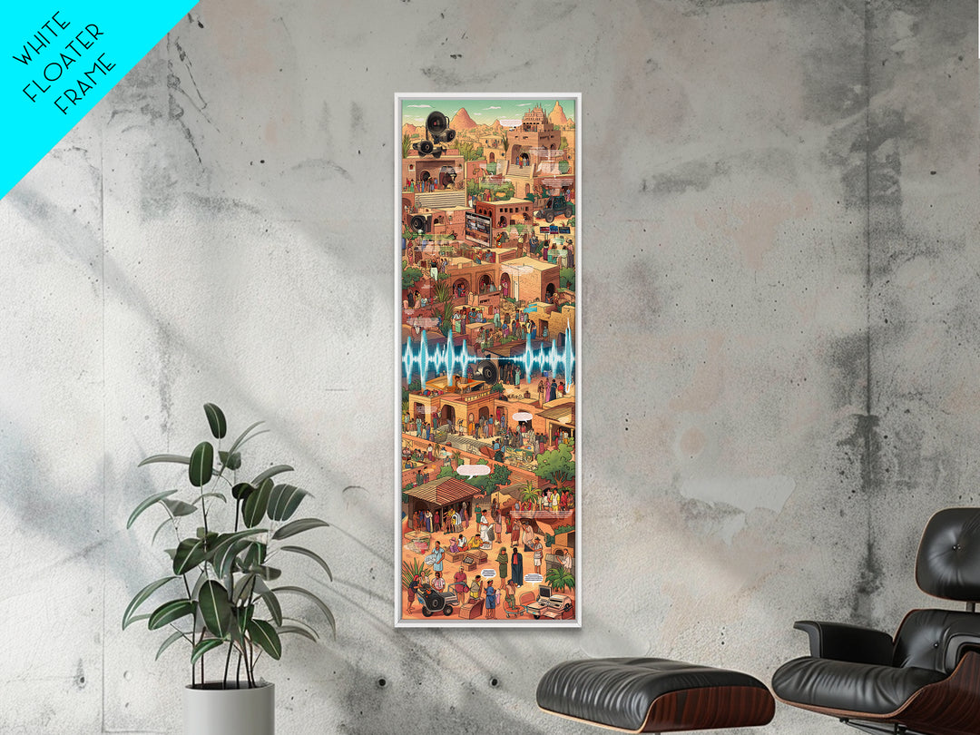 Bustling African Market City Wall Art, Pixel Style Cultural Canvas Decor, Afrocentric Travel Poster, Vibrant Statement Print