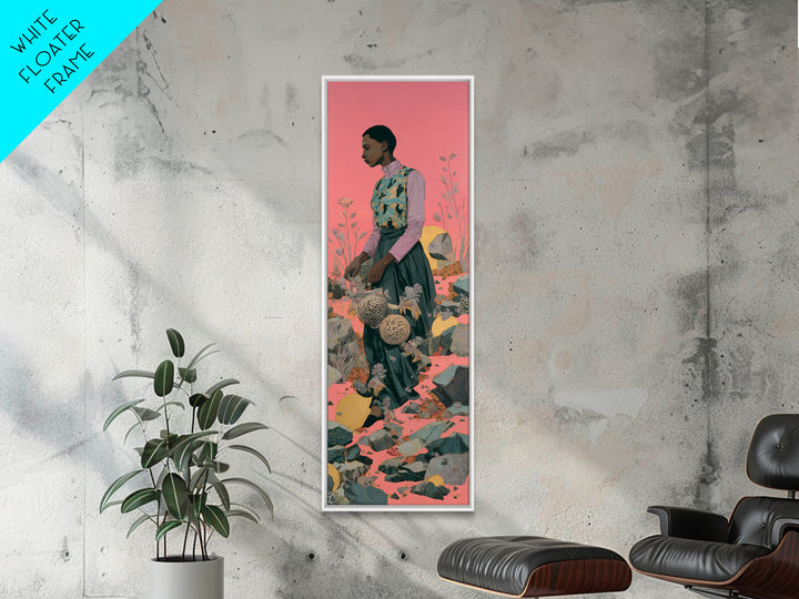 Elegant Black Woman In Floral Garden Framed Canvas Print, African Woman Art, Feminine Wall Decor, Melanin Portrait Gift For Her