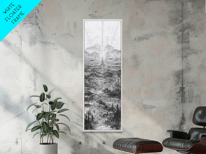 Monochrome Futuristic City Spire Canvas Print, Abstract Urban Architecture Wall Decor, Minimalist Black And White Art Poster