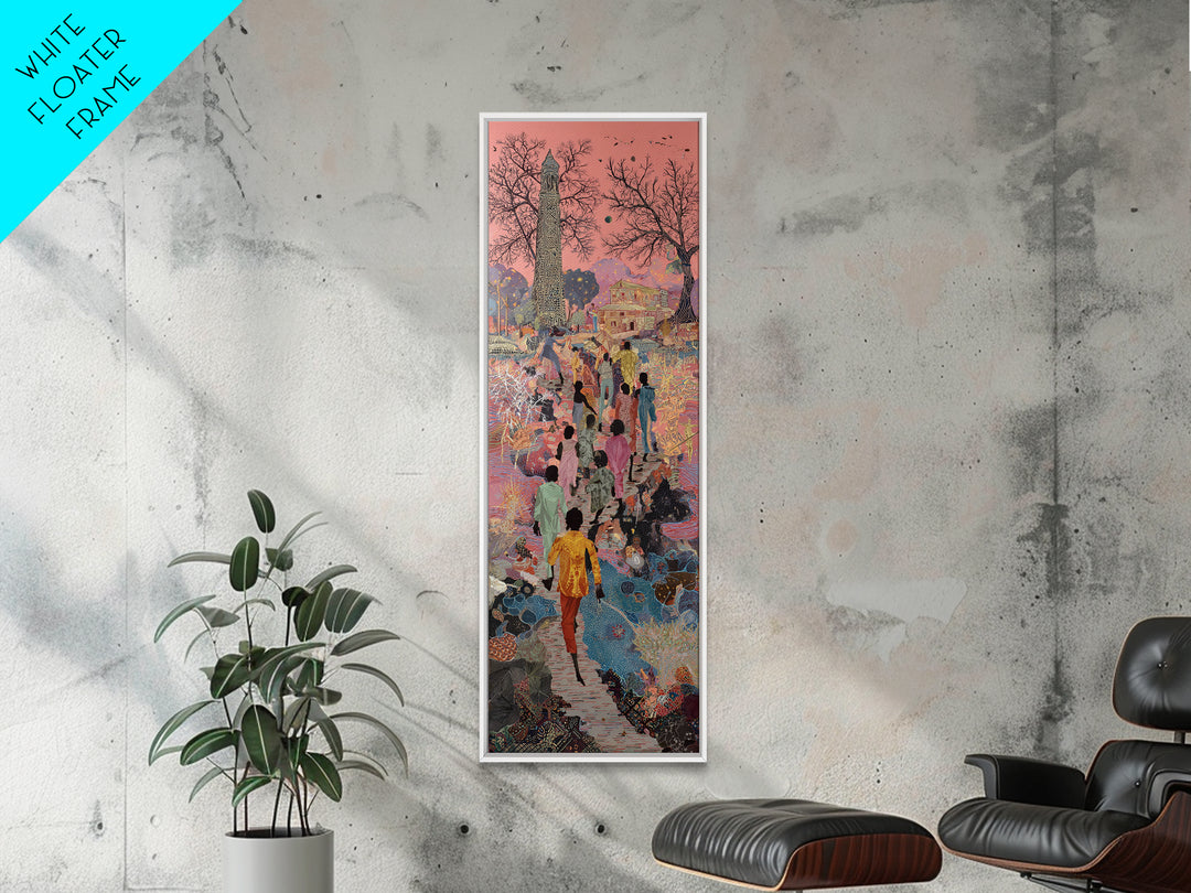 Surreal Garden Procession With Obelisk Wall Art, Mystical Cultural Landscape Print, Colorful Bohemian Home Decor Gift Poster