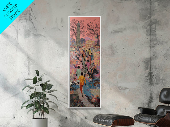 Surreal Garden Procession With Obelisk Wall Art, Mystical Cultural Landscape Print, Colorful Bohemian Home Decor Gift Poster