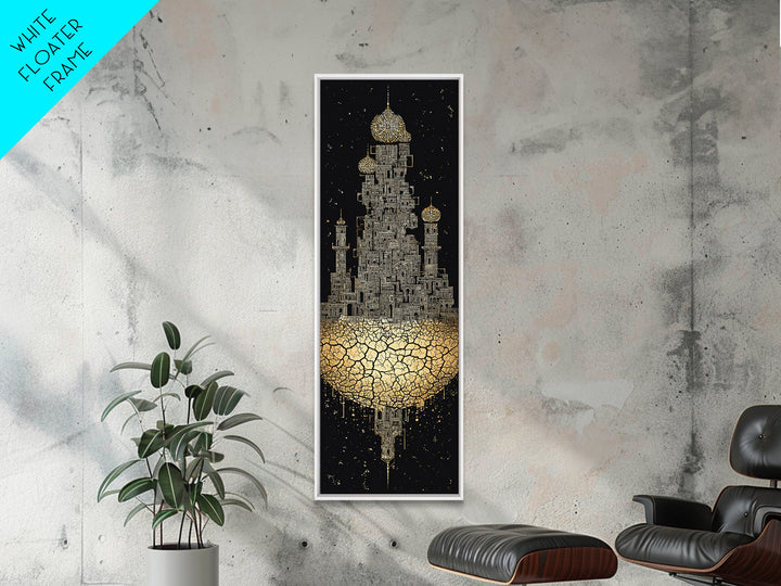 Golden Floating Afro Futurist Castle, Black And Gold African Wall Art, Luxury Canvas Print, Statement Home Decor Gift For Living Room
