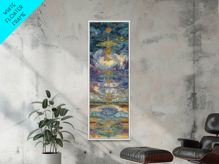 Floating Golden Temple In Clouds Wall Art, Mystical Landscape Art Print, Blue Gold Statement Decor, Modern Canvas Art Gift