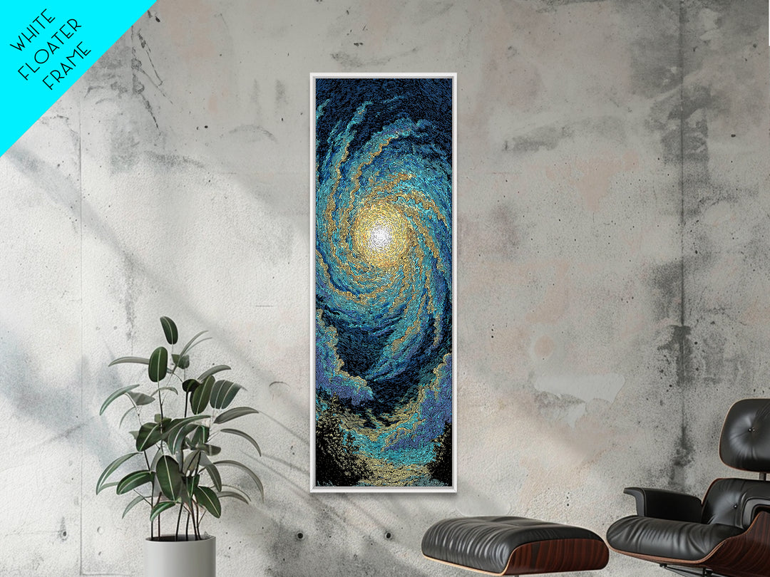 Blue Gold Spiral Galaxy Wall Art, Cosmic Abstract Canvas Print, Celestial Space Decor, Modern Astronomy Gift For Home Office Decor