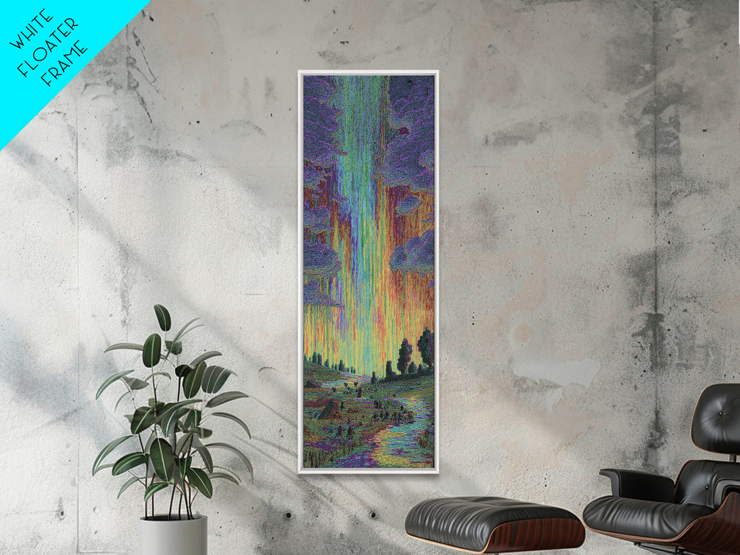 Luminous Jungle Path With Violet Trees Canvas Print, African Inspired Nature Scene Art, Dreamy Green Blue Wall Decor Gift