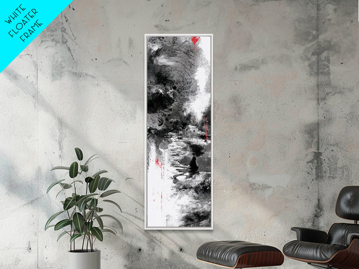 Black And White Abstract River Figure Wall Art, African Abstract Painting, Modern Ink Texture Decor With Red Accents Fine Art Print