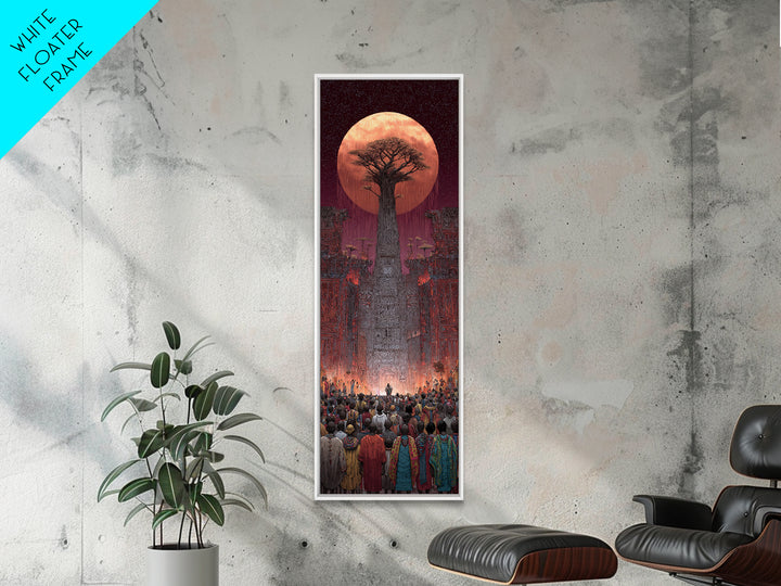 Giant Baobab Tree Beneath Copper Moon Canvas Print, African Landscape Art, Spiritual Tribal Decor, Ancestral Wall Gift Print