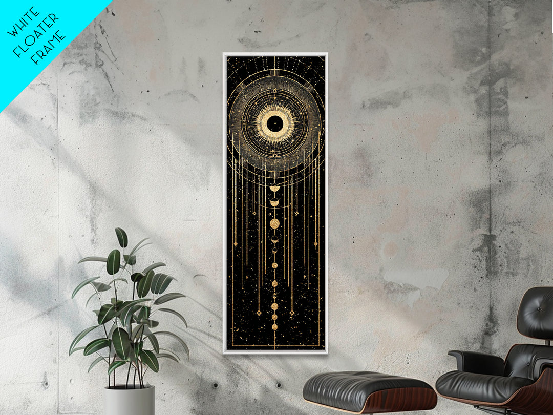 Golden Celestial Eye And Moon Phases Wall Art, African Inspired Spiritual Wall Decor, Mystical Black Gold Canvas Print Gift