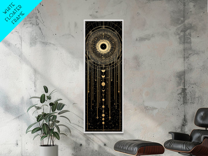 Golden Celestial Eye And Moon Phases Wall Art, African Inspired Spiritual Wall Decor, Mystical Black Gold Canvas Print Gift