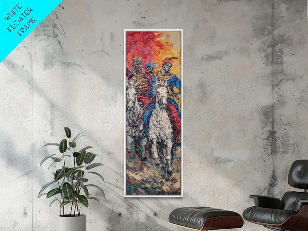 Three African Royal Horsemen On White Horses Canvas Print, Afrocentric Wall Art, African Warrior Art, Cultural Home Decor