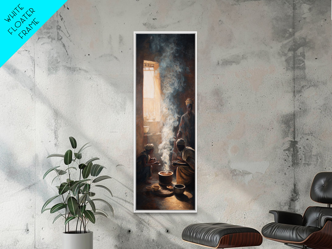 Smoky African Family Cooking By Window Wall Art, African Painting, Black Culture Art, Spiritual Home Decor, Meaningful Gift