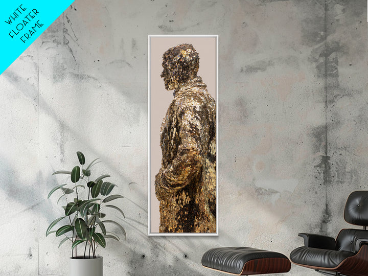 Shimmering Gold Male Figure Framed Canvas Print, Modern African Art, Abstract Portrait Wall Art, Luxury Black Art Decor Gift
