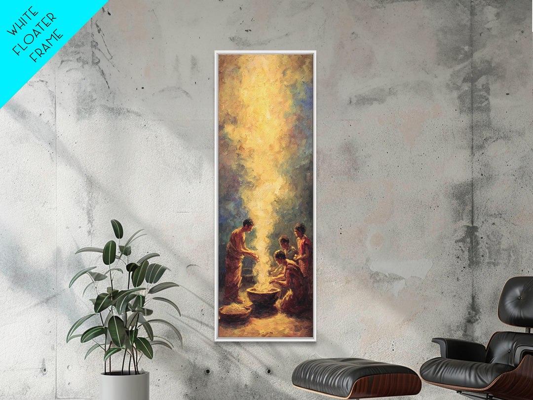 Golden African Family Firelight Gathering Framed Canvas Print, African Painting, Black Family Art, Spiritual Wall Art, Warm Decor