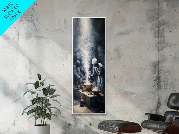 African Steam Ritual Wall Art, Dark Ceremonial Canvas, Men In White Headwraps, Afrocentric Tribal Decor, Spiritual Print