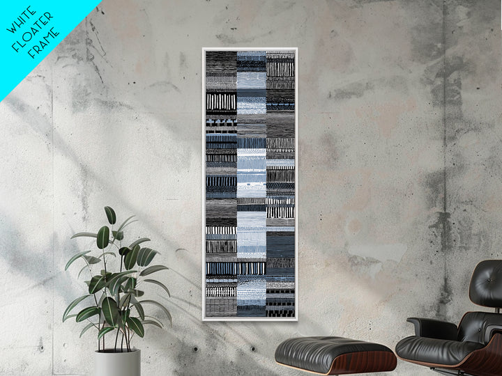 Blue Black Woven Textile Canvas Print, African Fabric Pattern, Minimalist Wall Art, Modern Boho Office And Home Decor Print
