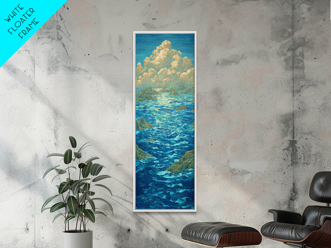 Turquoise Ocean With Golden Clouds Canvas Print, Blue Seascape Wall Art, Dreamy Nature Scene Art, Coastal Home Decor Gift