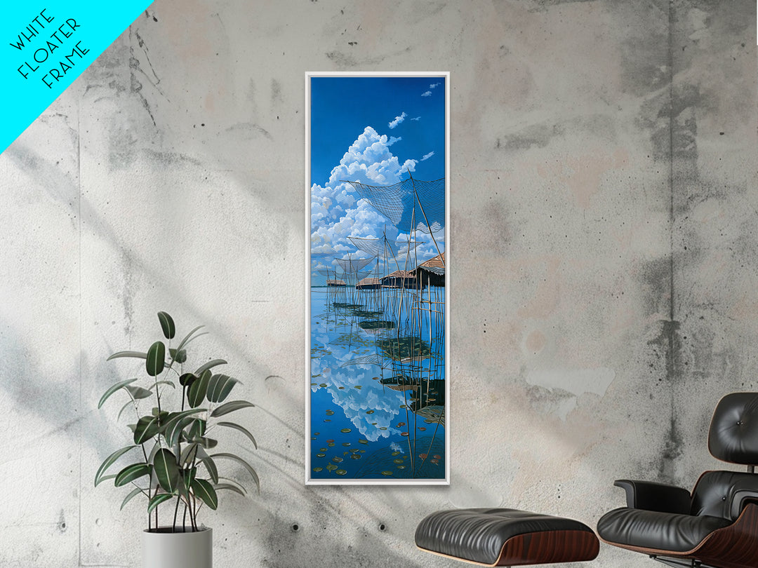 Blue African Fishing Nets Wall Art, Lake Landscape Canvas Print, Coastal Safari Decor, Serene Water Scene Art Gift For Home Decor