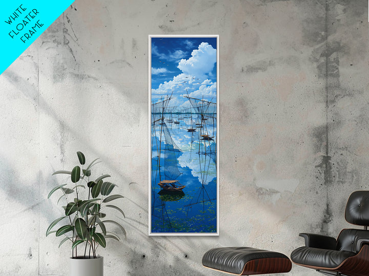 Dramatic Blue Fishing Nets Wall Art, African Lake Canvas Print, Coastal Landscape Decor, Serene Safari Art Gift For Home