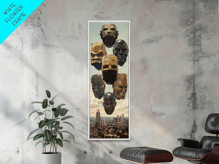 Futuristic Gold And Black Masks Wall Art, Afrofuturism Decor, Modern African Art, Urban Wall Decor, Unique Canvas Print Gift