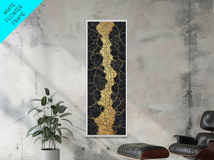 Gold Cracked Abstract River Wall Art, Black And Gold Art, Earth Tone Wall Decor, Modern Abstract Art, Premium Canvas Print