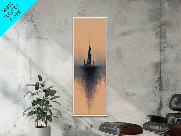 Misty Black Spire On Terracotta Canvas Print, Dreamy Wall Art, Minimalist Decor, Modern Canvas Art, Gothic Office Decor Art