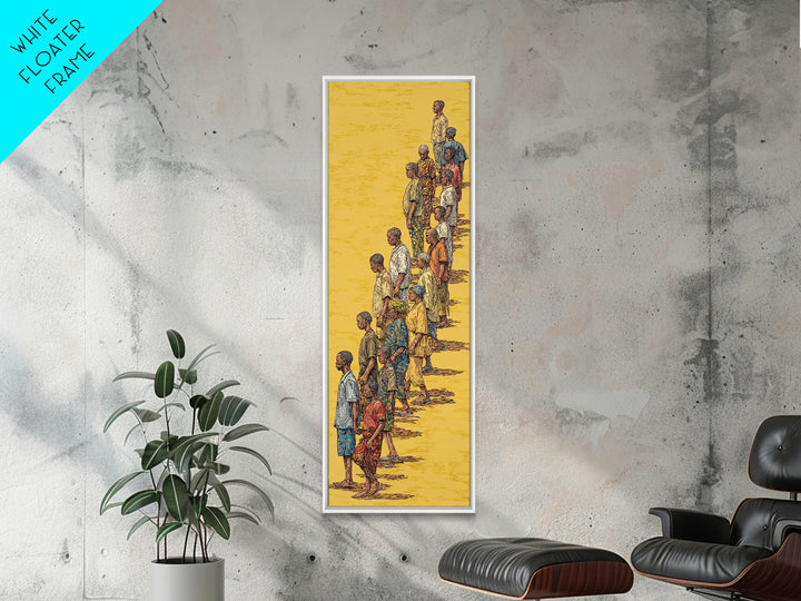 Long Line Of African People On Golden Sand Wall Art, Cultural Art Print, African Women And Men Canvas Print, Diaspora Decor
