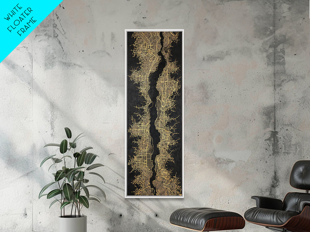 Black And Gold Abstract City Map Wall Art, Geometric Wall Art, Modern Black Art, Luxury Canvas Print, Statement Home Decor