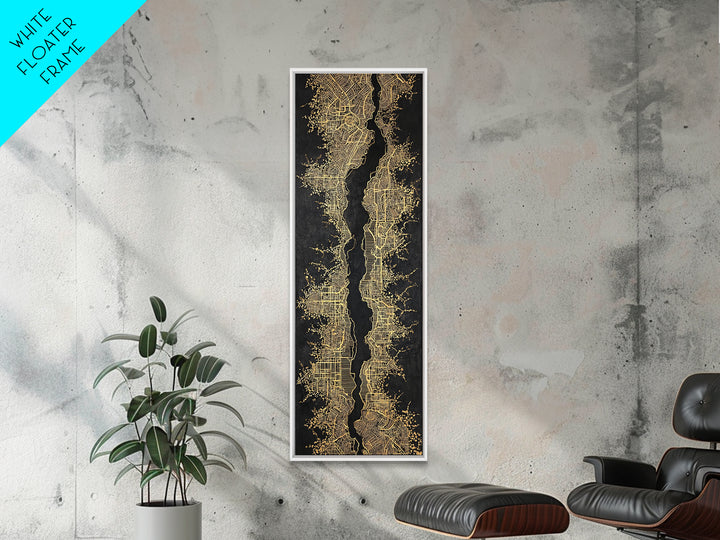 Black And Gold Abstract City Map Wall Art, Geometric Wall Art, Modern Black Art, Luxury Canvas Print, Statement Home Decor