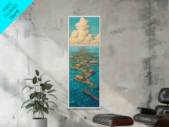Floating African Water Village Wall Art, Turquoise Ocean Huts, Afrocentric Decor, African Landscape, Coastal Canvas Print