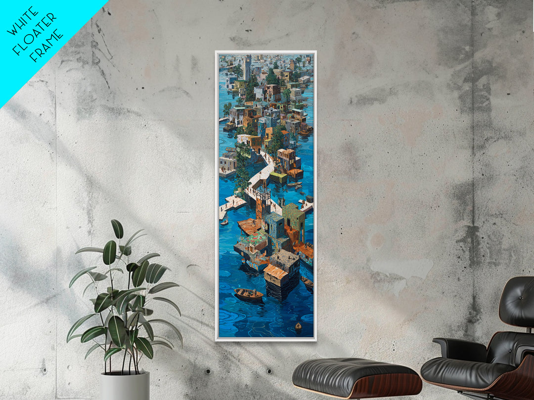 Stilted African Water City Wall Art, Urban Coastal Village, Afrocentric Wall Decor, Modern African Art Canvas Print, Home Decor