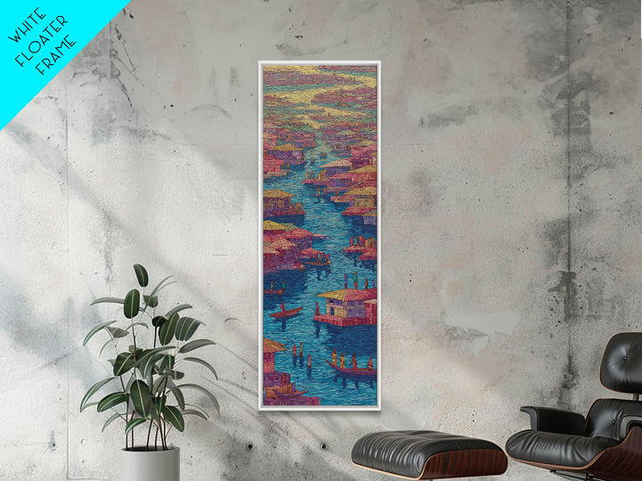 Colorful Pink African River Village Wall Art, Boats And Waterfront Homes, African Prints, Vibrant Cultural Canvas Print, Decor