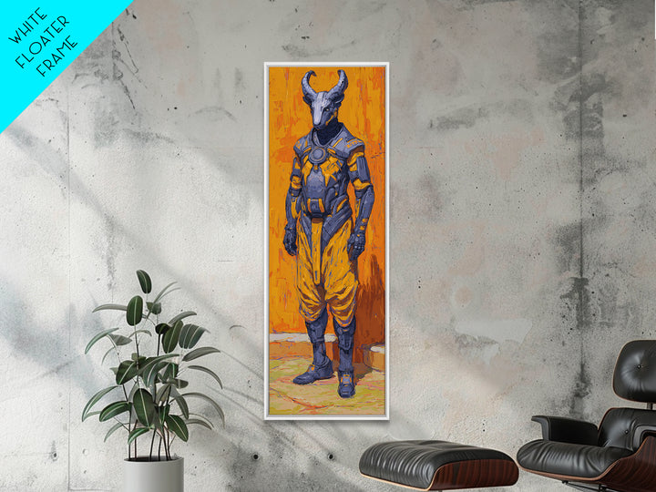Horned African Warrior Afrofuturism Canvas Print, Orange Sci Fi Tribal Art, Bold Black Art Decor, Unique Gift For Him Wall Art