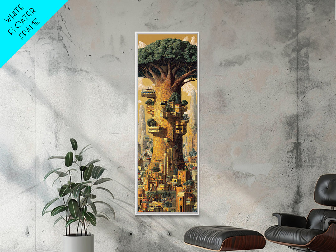 Giant African Tree City Wall Art, Afrofuturism Urban Landscape Canvas Print, Fantasy Architecture Decor, Nature Scene Gift