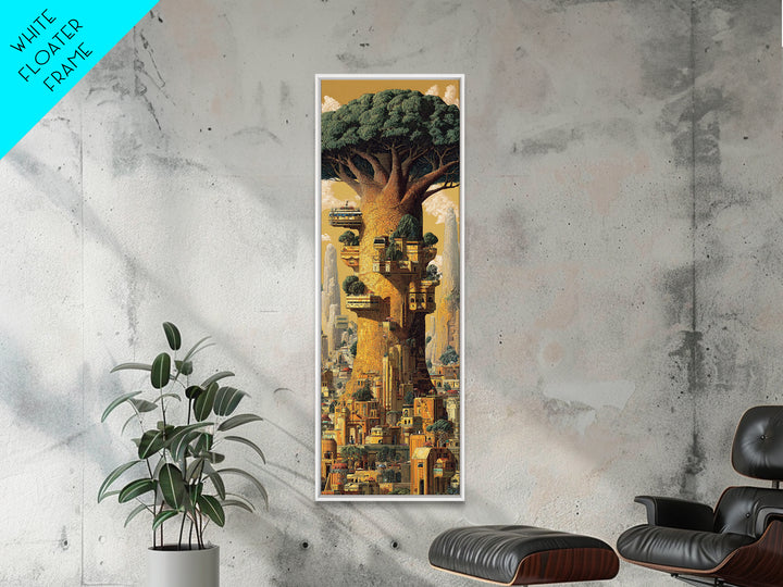 Giant African Tree City Wall Art, Afrofuturism Urban Landscape Canvas Print, Fantasy Architecture Decor, Nature Scene Gift