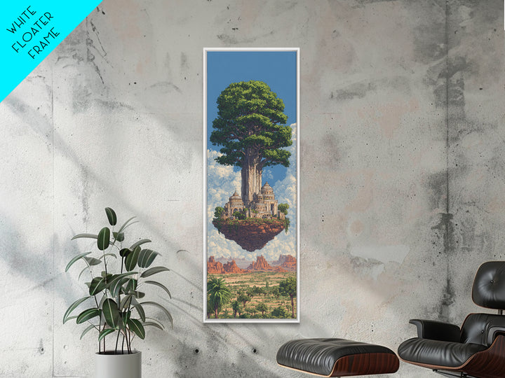 Majestic African Tree Temple Framed Canvas Print, Floating Island Landscape Wall Art, Desert Skyline Home Decor Gift For Her