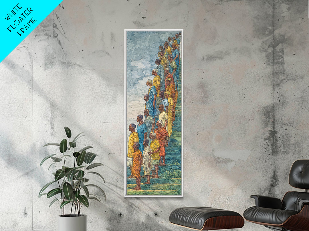 African Children In Colorful Stairway Procession Wall Art, Cultural Canvas Print, Black People Art, Vibrant Afrocentric Decor
