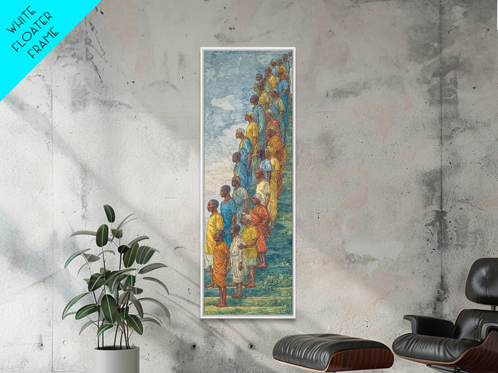 African Children In Colorful Stairway Procession Wall Art, Cultural Canvas Print, Black People Art, Vibrant Afrocentric Decor